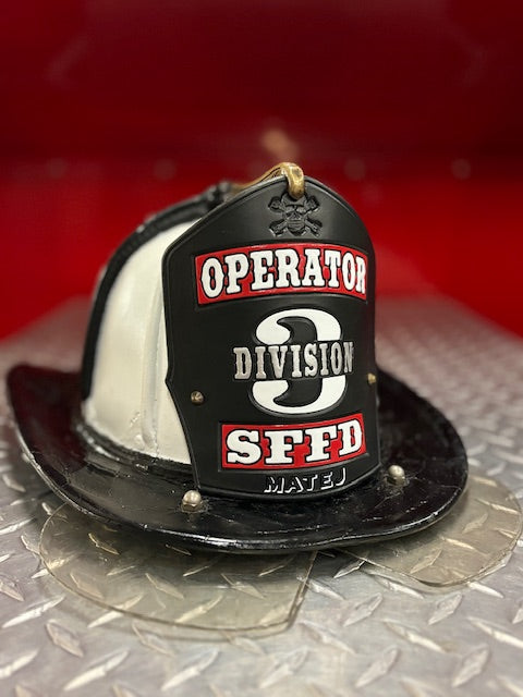 2 Banner Fire Helmet Shield w/ Text Through Numbers