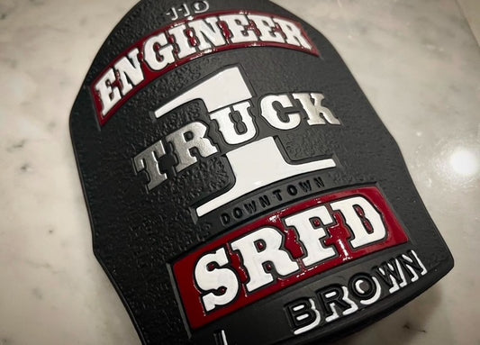 2 Banner Fire Helmet Shield w/ Text Through Numbers