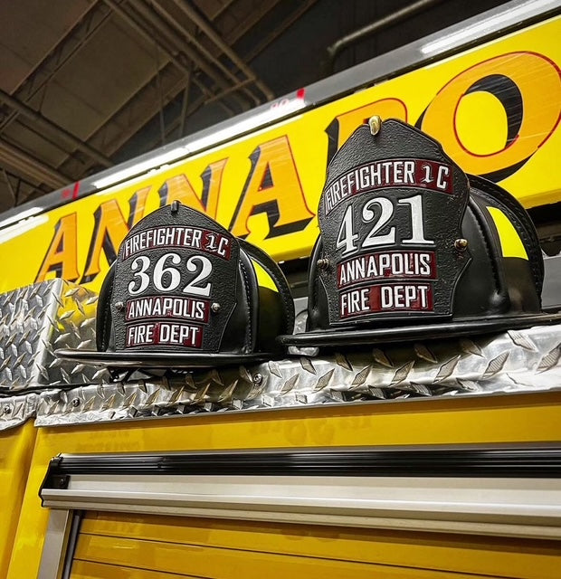 3 Banner Fire Helmet Shield w/ Center Image or Number