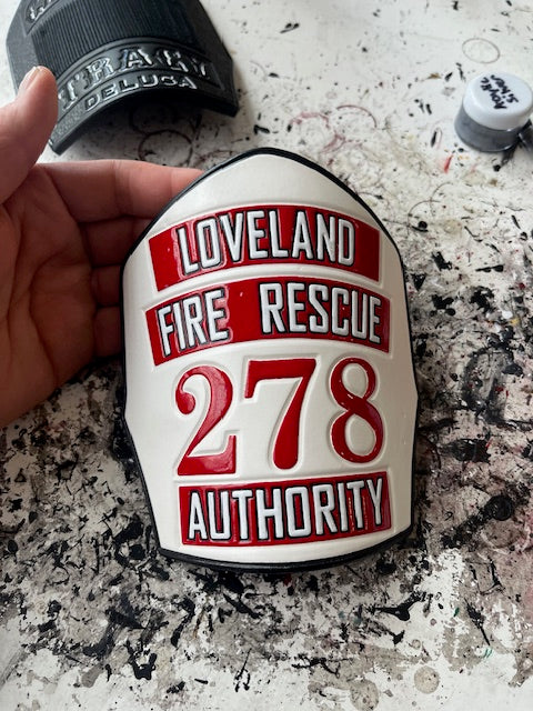 3 Banner Fire Helmet Shield w/ Center Image or Number