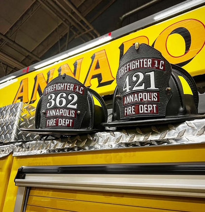3 Banner Fire Helmet Shield w/ Center Image or Number